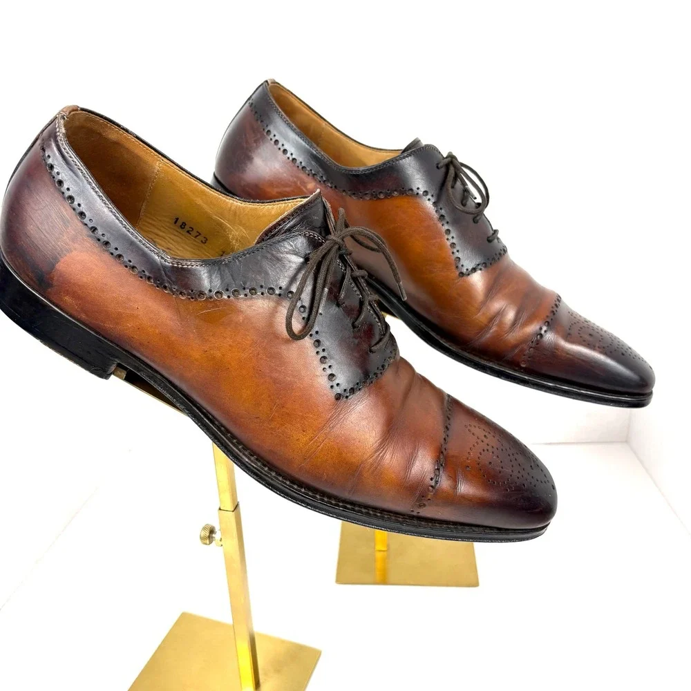 Magnanni Mens Two Tone Leather Brogue Oxford Dress Shoes Size 10 M Spain 18273